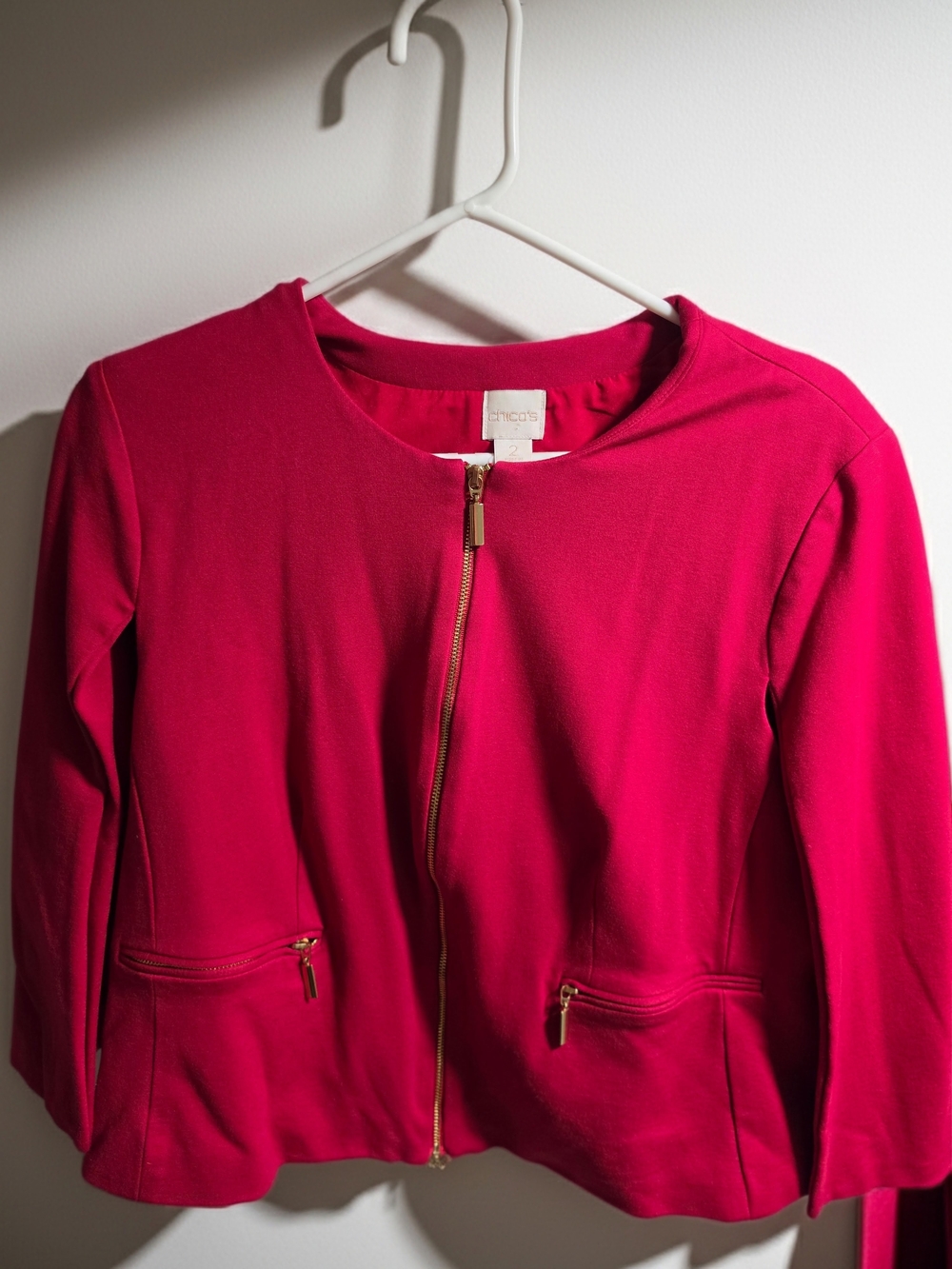 Chico's Hot Pink Zip-Front Blazer with Gold Hardware